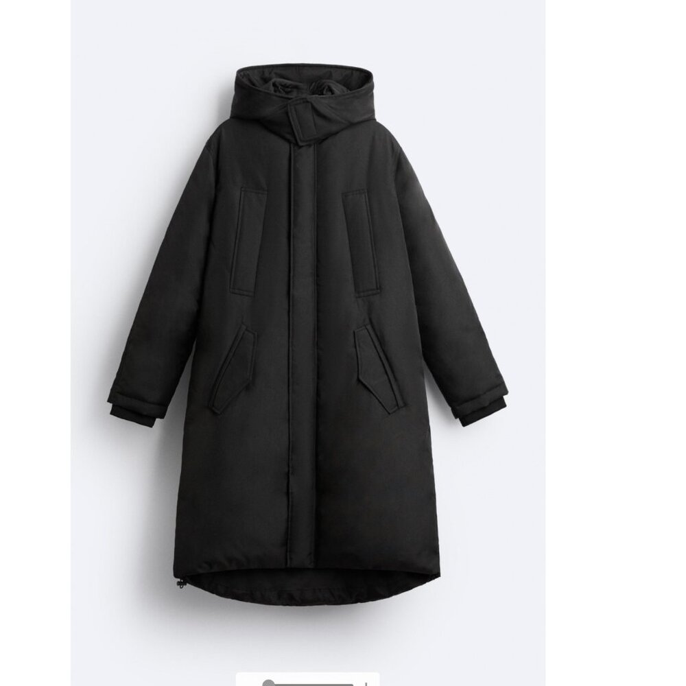 MEN Zara Charcoal Grey Black Quilted Parka With Detachable Hood Coat Size L NWT - Picture 13 of 13